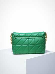 Quilted Flap Chain Shoulder Bag - Green - View 4