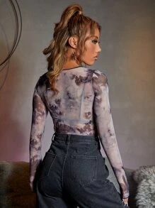 Tie Dye Topstitching Sheer Top - Multicolor - View 2