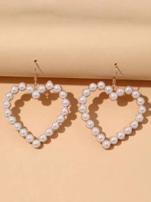Faux Pearl Decor Heart Drop Earrings - White - View 1