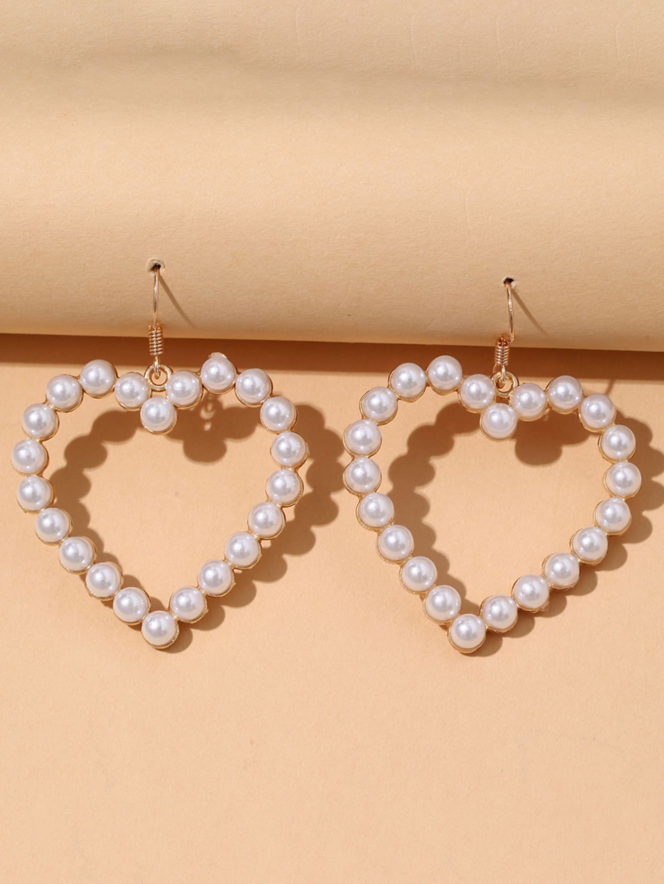 Faux Pearl Decor Heart Drop Earrings - White - View 1