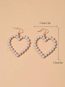 Faux Pearl Decor Heart Drop Earrings - White - View 3