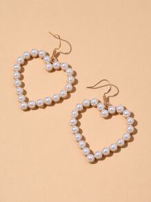 Faux Pearl Decor Heart Drop Earrings - White - View 4