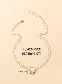 水钻蝴蝶装饰项链 - 金黃色 - 查看 2