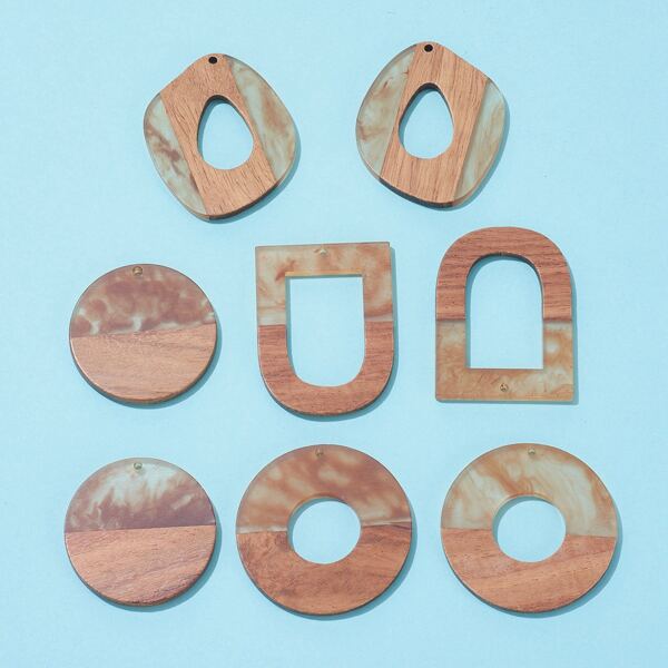 

8pcs Geometric Resin DIY Jewelry Pendant, Redwood