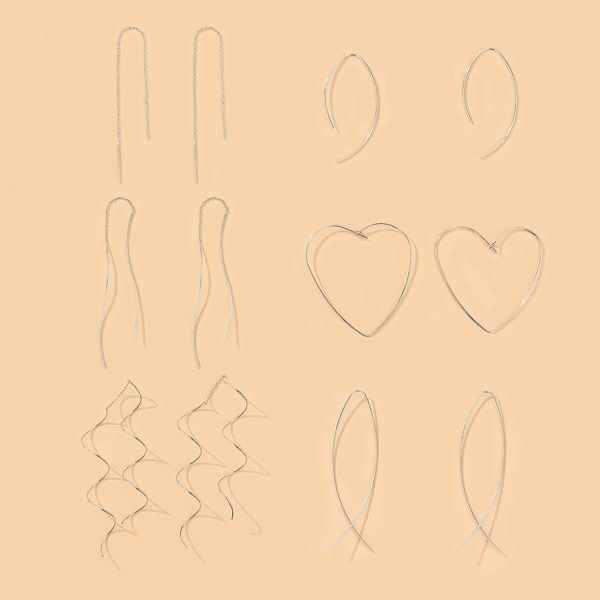 

6pairs Heart Decor Earrings, Silver