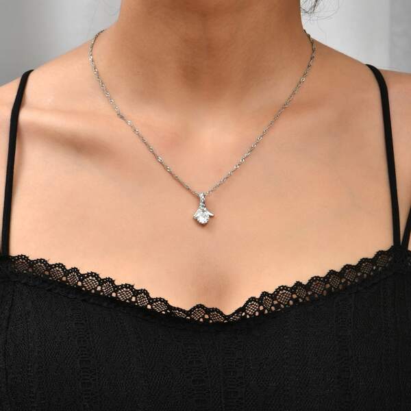 

Zircon Pendant Necklace, Silver