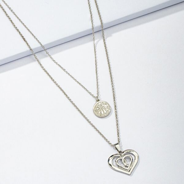 

Heart Charm Layered Necklace, Silver