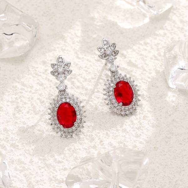 

Zircon Decor Drop Earrings, Red