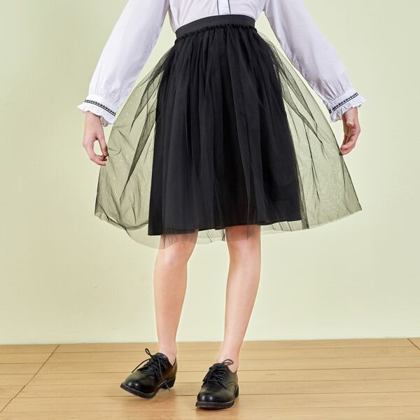 

Girls Mesh Panel Skirt, Black