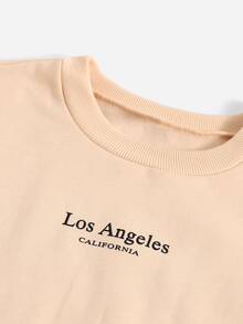 Muchica 字母圖案落肩袖套頭衫和短褲 - 杏色 - 查看 5