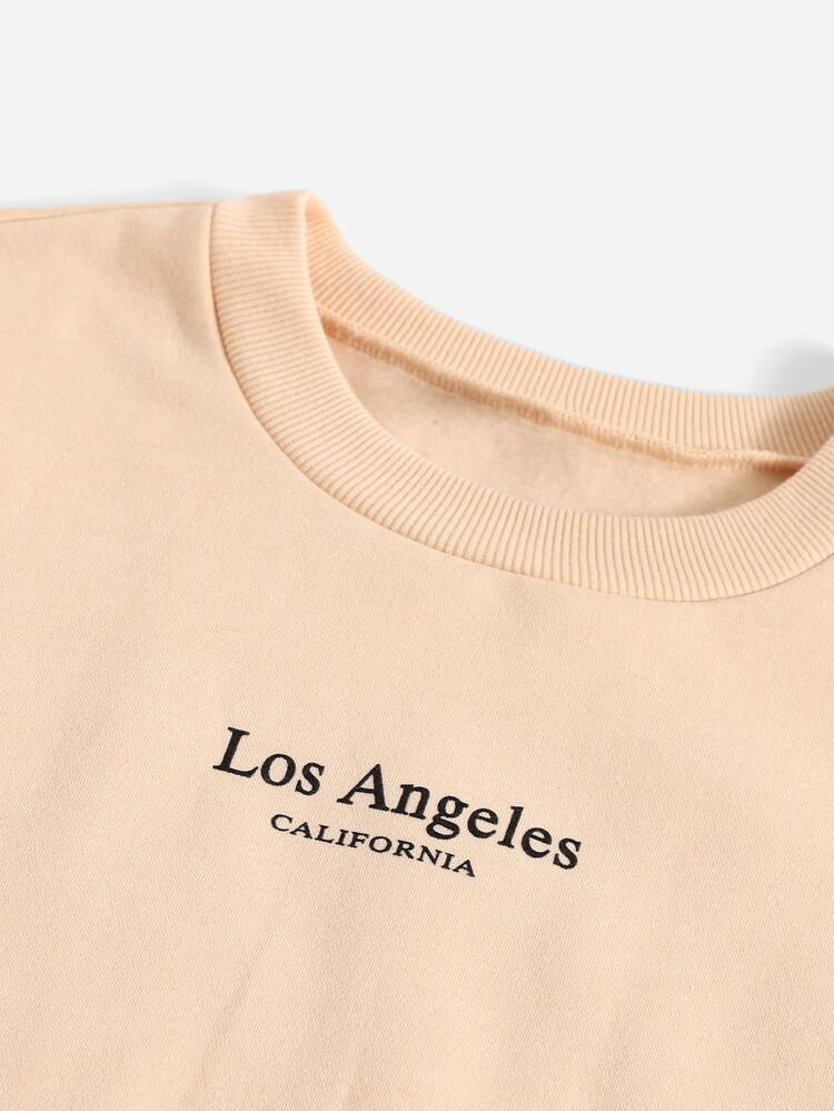 Muchica 字母圖案落肩袖套頭衫和短褲 - 杏色 - 查看 5