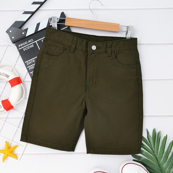 

Boys Solid Button Fly Shorts, Army green