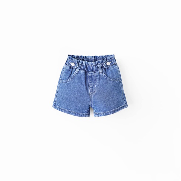 

Baby Girls Paper Bag Waist Denim Shorts, Medium wash