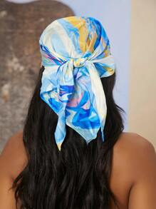 Graphic Print Skinny Scarf - Blue - View 3