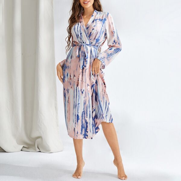 

Graphic Print Self Tie Robe, Multicolor