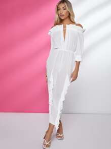 Ji Yeon Lee Áo liền quần Cắt ra Xù màu trơn Boho - trắng - Xem 3