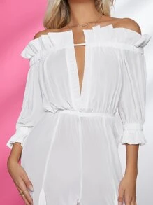 Ji Yeon Lee Áo liền quần Cắt ra Xù màu trơn Boho - trắng - Xem 4