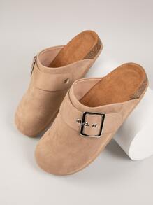 Faux Suede Buckled Slide Mules - Apricot - View 2