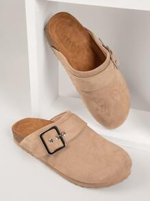 Faux Suede Buckled Slide Mules - Apricot - View 4