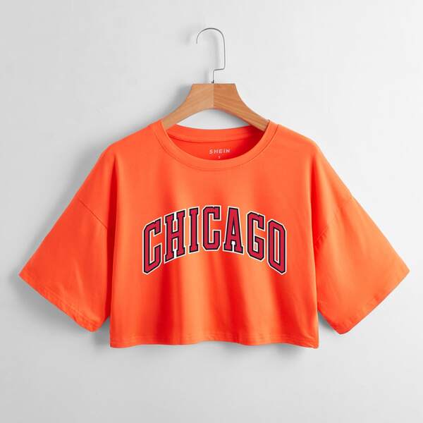 

Letter Graphic Drop Shoulder Crop Tee, Burnt orange
