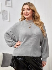 Jersey de cuello alto de hombros caídos - Gris - Ver 1