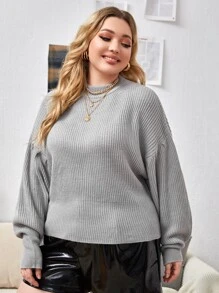 Jersey de cuello alto de hombros caídos - Gris - Ver 5