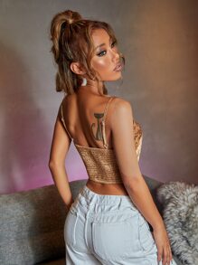 SHEIN Allurite Shirred Back Jacquard Cami Bandana Top - Ginger - View 2