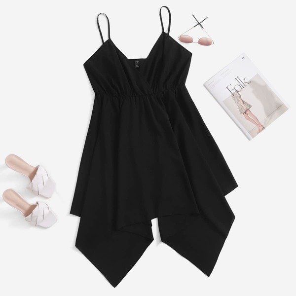 

Plus Asymmetrical Hem Cami Dress, Black