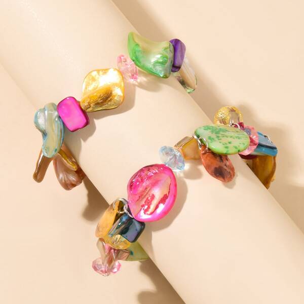 

2pcs Shell Beaded Bracelet, Multicolor