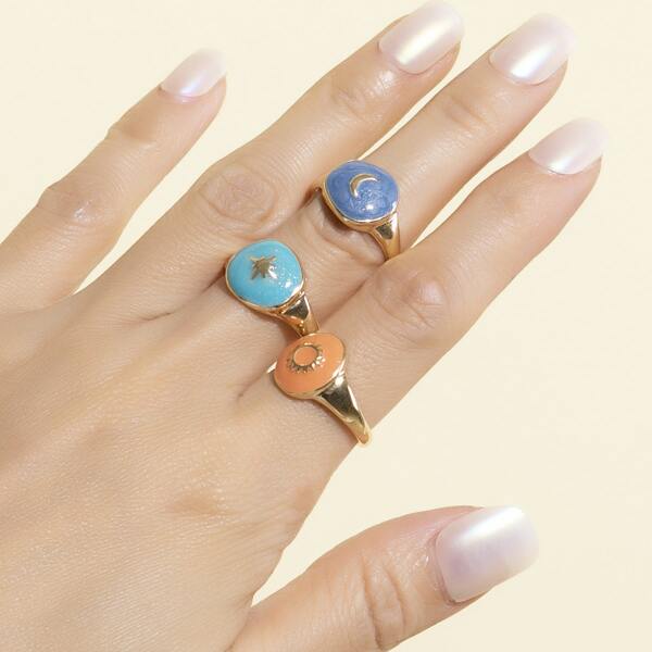 

3pcs Moon & Star Decor Ring, Multicolor