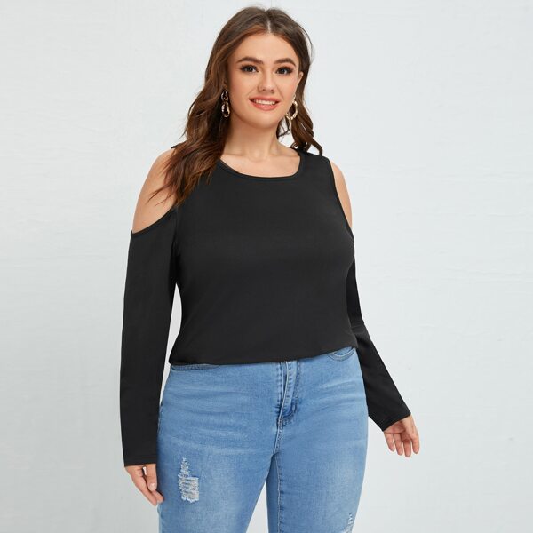 

Plus Solid Cold Shoulder Top, Black