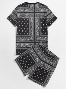 Manfinity VCAY Ensemble t-shirt et short à cordon homme ample avec imprimé cachemire