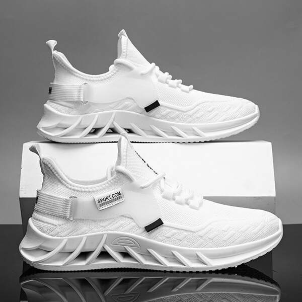 

Men Letter Graphic Lace Up Decor Knit Sneakers, White