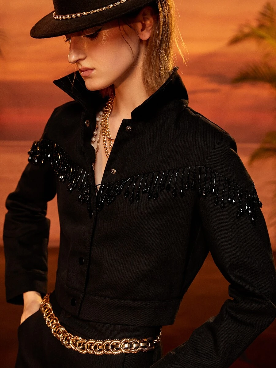 RAUL OROZCO Fringe Detail Crop Jacket - Black - View 1