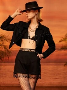 RAUL OROZCO Fringe Detail Crop Jacket - Black - View 2