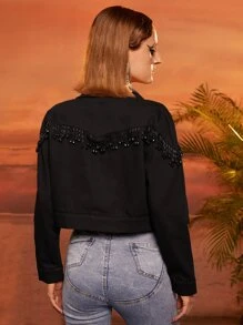 RAUL OROZCO Fringe Detail Crop Jacket - Black - View 4