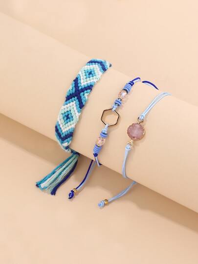 3pcs/Set Bohemian Style Handmade Braided Bracelet
