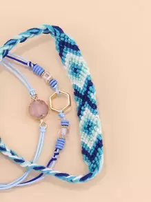 3 件/套波西米亞風格手工編織手鍊 - 彩色 - 查看 4