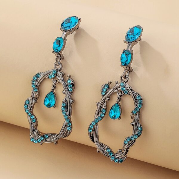

Rhinestone Water Drop Decor Earrings, Blue
