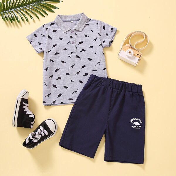 

Toddler Boys Letter Graphic Polo Shirt & Dinosaur Print Shorts, Multicolor