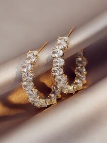 Andkiss Rhinestone Decor Open Hoop Earrings - Vàng - Xem 2