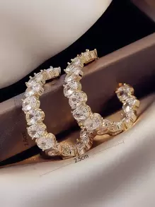 Andkiss Rhinestone Decor Open Hoop Earrings - Vàng - Xem 3