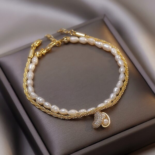 

2pcs Natural Pearl Beaded Bracelet, Gold