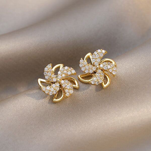 

Zircon Decor Stud Earrings, Gold