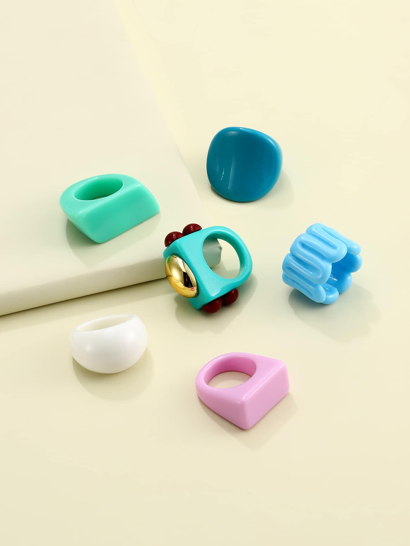 6pcs Chunky Ring - Multicolor - View 1