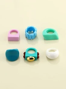 6pcs Chunky Ring - Multicolor - View 3