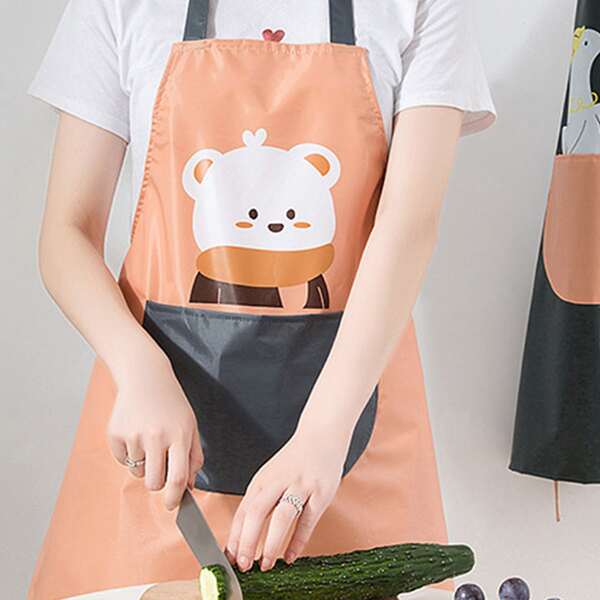 

1pc Cartoon Graphic Oil-proof Apron, Multicolor
