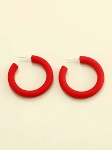 極簡風格圓耳環 - 紅色 - 查看 4