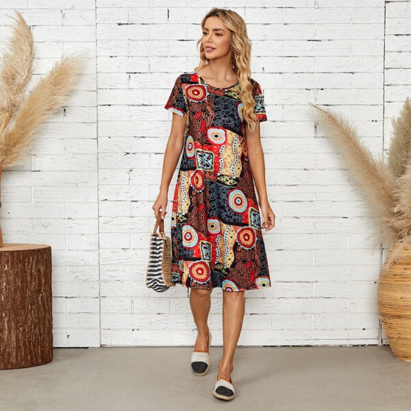 

Graphic Print Tee Dress, Multicolor