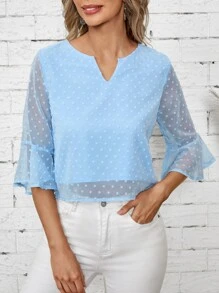 EMERY ROSE 圓點荷葉袖襯衫 - 淺藍色 - 查看 1